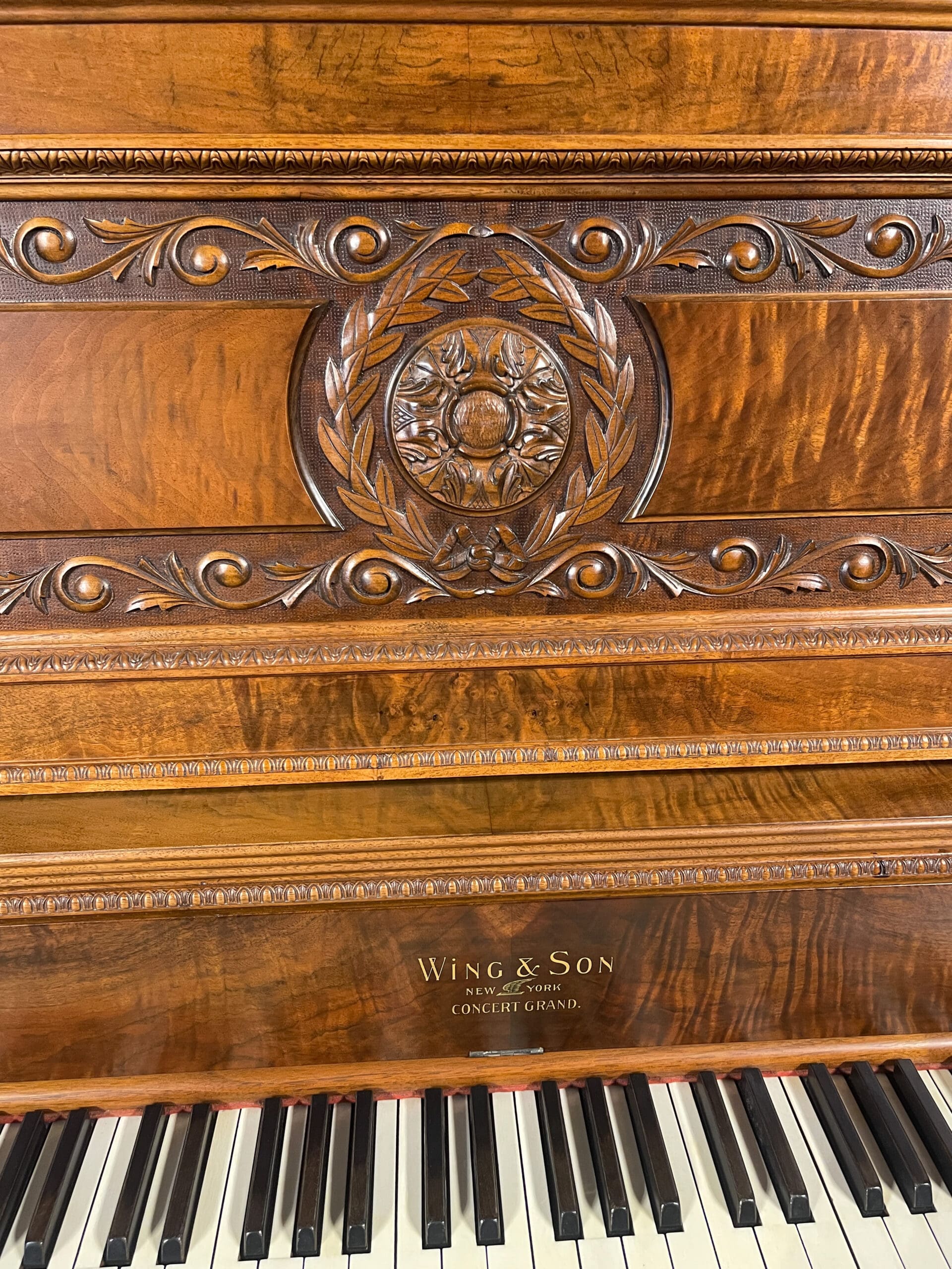 Wing & Son Style 29 Walnut Upright Piano - Antique Piano Shop, Inc. Wing & Son Style 29 Walnut Upright Piano - Antique Piano Shop, Inc.