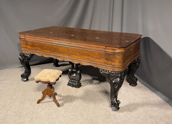 J & C Fischer Rococo Style Victorian Square Grand Piano - Antique 