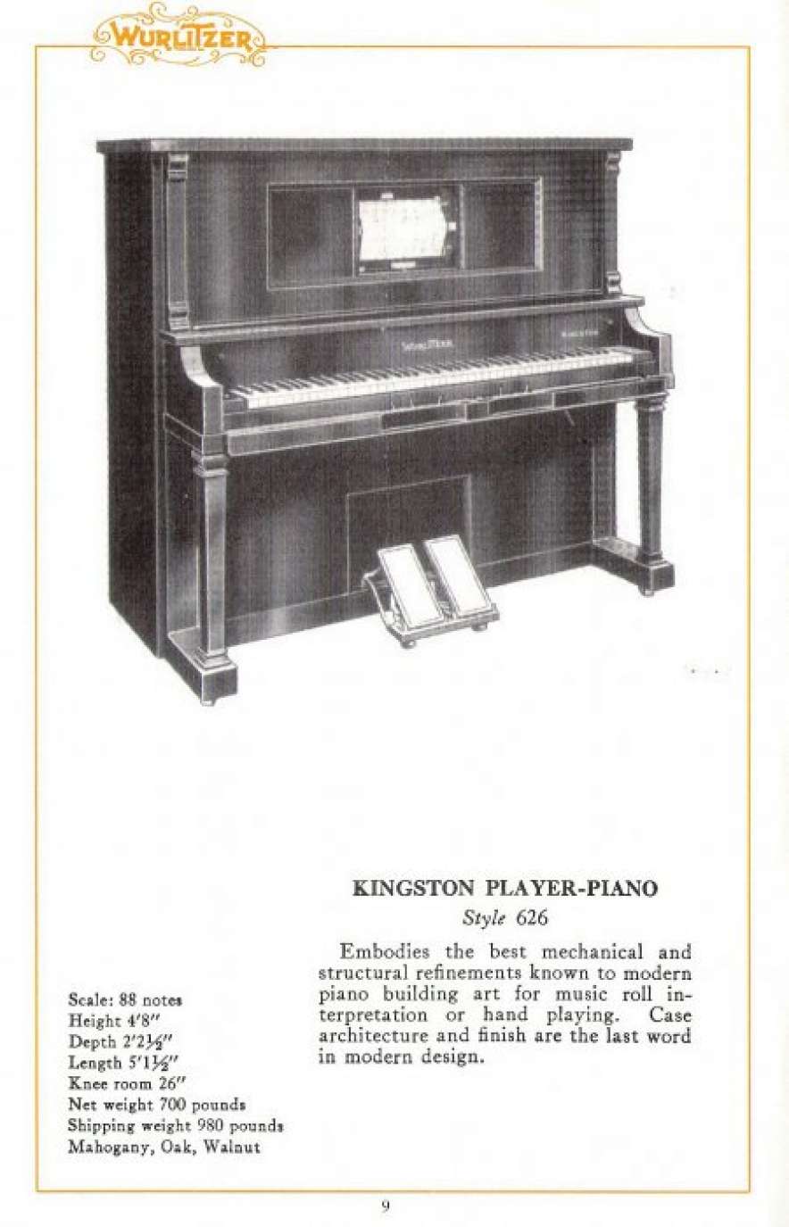 Wurlitzer Kingston Model Upright Player Piano - Antique Piano Shop