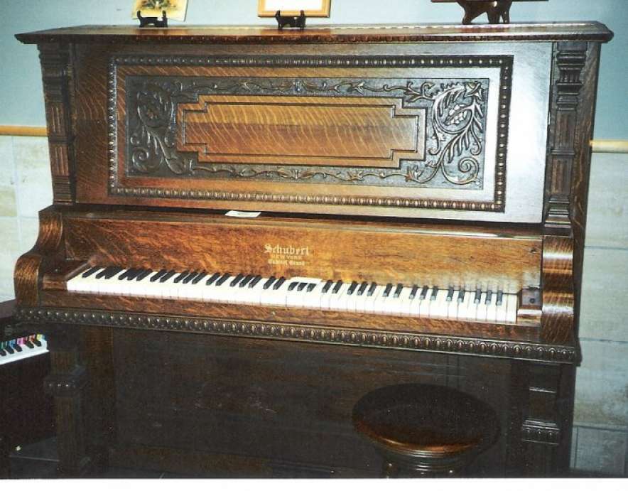 Schubert Oak Mandolin Upright Piano - Antique Piano Shop, Inc.