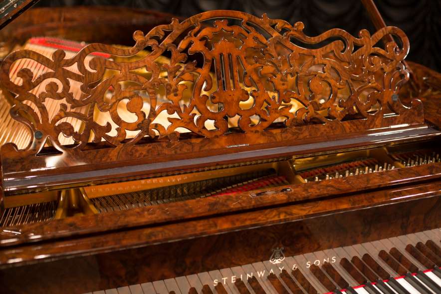 Steinway Exotic Burl Walnut Model A Parlor Grand Piano - Antique