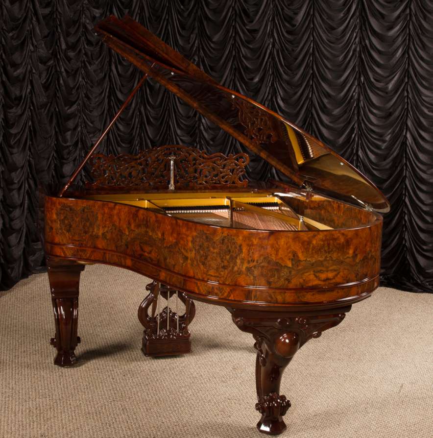 Steinway Exotic Burl Walnut Model A Parlor Grand Piano - Antique