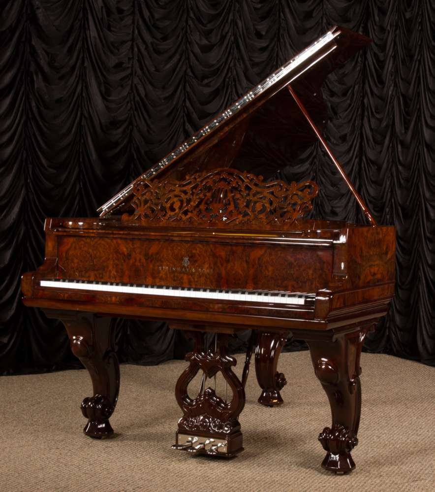 Steinway Exotic Burl Walnut Model A Parlor Grand Piano - Antique