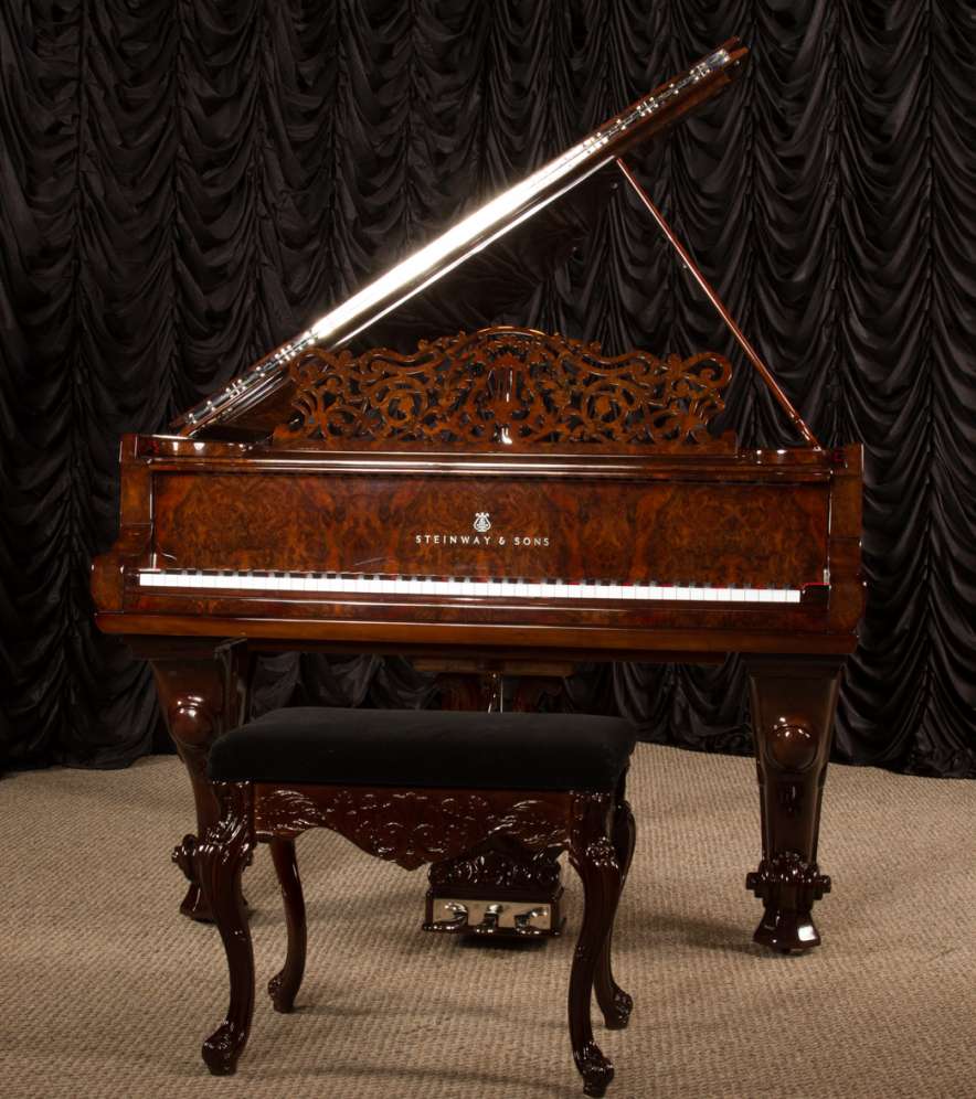 Steinway Exotic Burl Walnut Model A Parlor Grand Piano - Antique