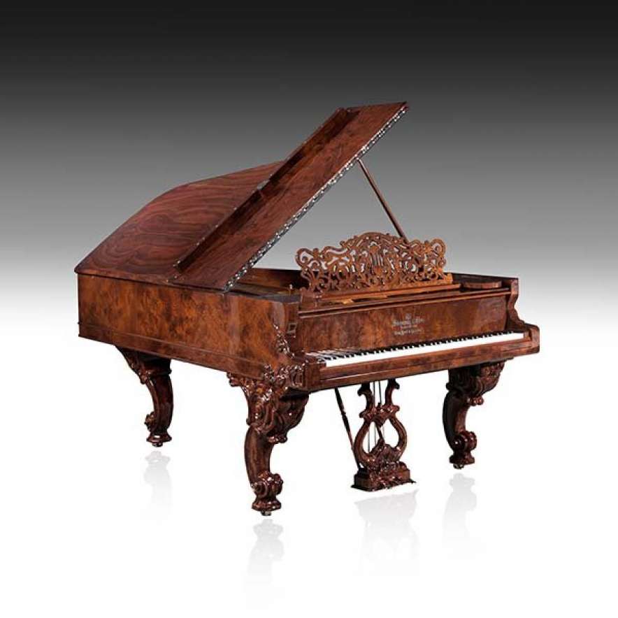 Steinway & Sons Burl Walnut Rococo Style Grand Piano - Antique