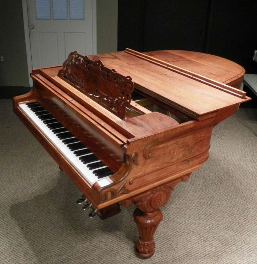 Kranich & Bach Exotic Walnut Empire Style Victorian Parlor Grand