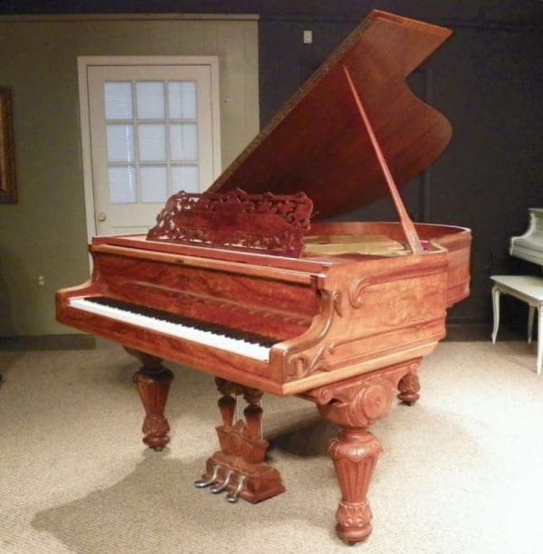Kranich & Bach Exotic Walnut Empire Style Victorian Parlor Grand